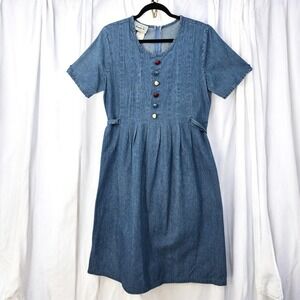 VTG Alexandra Lee Denim Midi Dress Woman 14 Blue Oversized Decorated Teacher